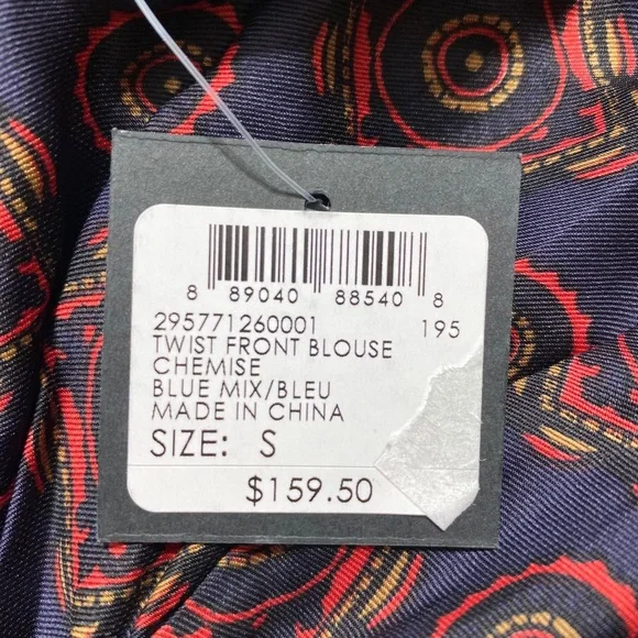 Club Monaco Women's Twist Front Printed Blouse Geometric Pattern Size S Blue - Picture 6 of 10